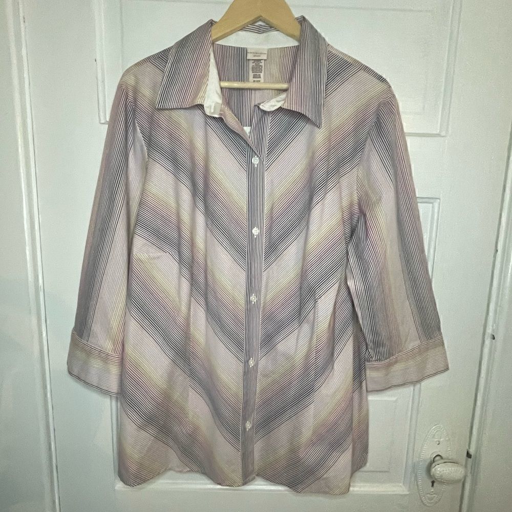 Covington Mitered Stripe Button Up w/ 3/4 Sleeves